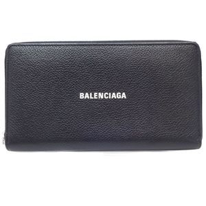 Balenciaga Round Zipper Long Wallet Calf Black